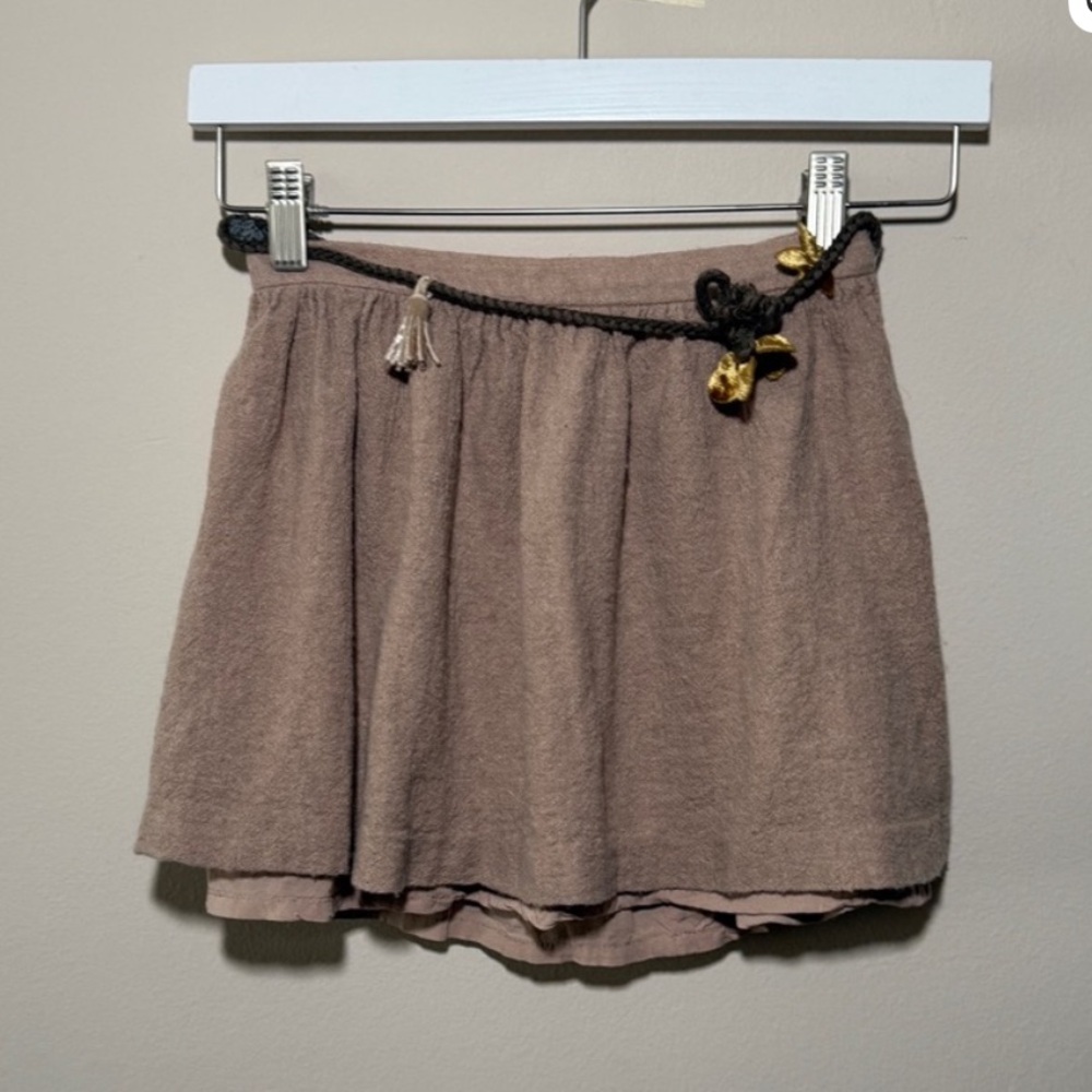 Zara Kids Wool Blend Soft Skrit Beige Viscose Blend Beltted Boho Mini Skirt